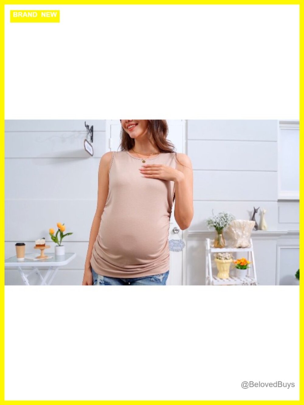 4 Pack Women's Maternity Tank Tops, Side Ruched Sleeveless Pregnancy Shirts - Picture 7 of 7